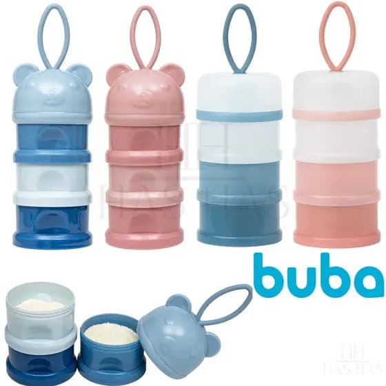 Pote Empilhavel Dosador Porta Leite em Pó Potinhos Ursinho Lanche Com Rosca Lancheira Azul Rosa Buba