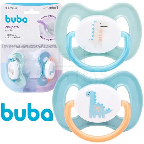 Kit 2 Chupetas Silicone Confort Ultra Soft +0 Meses Tamanho 1 e 2 Recém Nascido Bebe Bico Dino Buba