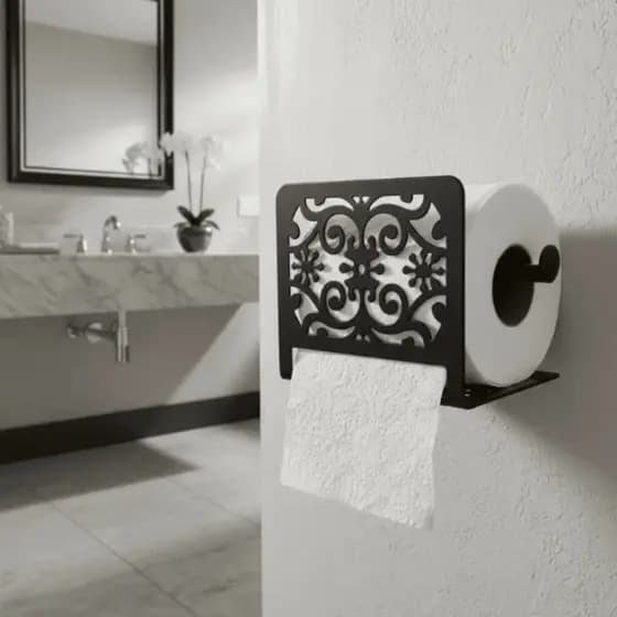 Porta Papel Higiênico de Parede Banheiro Lavabo Preto Fosco Suporte Papeleira Elegance Decoração