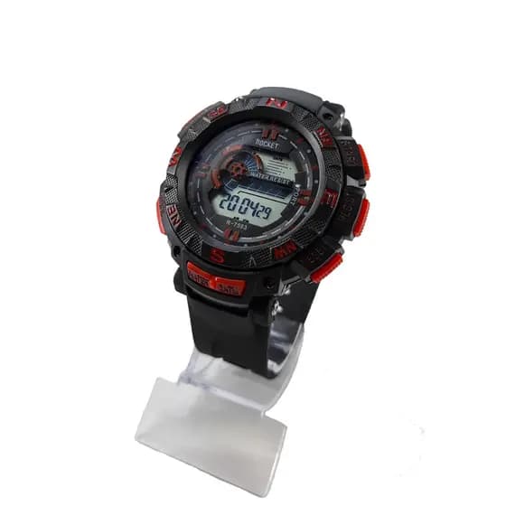 Relógio Masculino Esportivo Digital À Prova De Água 3 ATM Luz Metal Borracha Vermelha Quartz Cores Modelo Rocket R-7593 com caixa