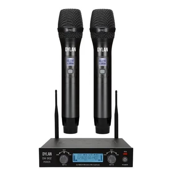 MICROFONE SEM FIO DYLAN DW-902 POWER UHF C/2 MICROFONES BASTÃO