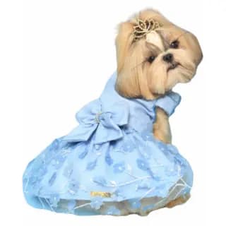 Roupa Pet Vestido Floral Azul femea fantasia cinderela fadas roupinha princesa