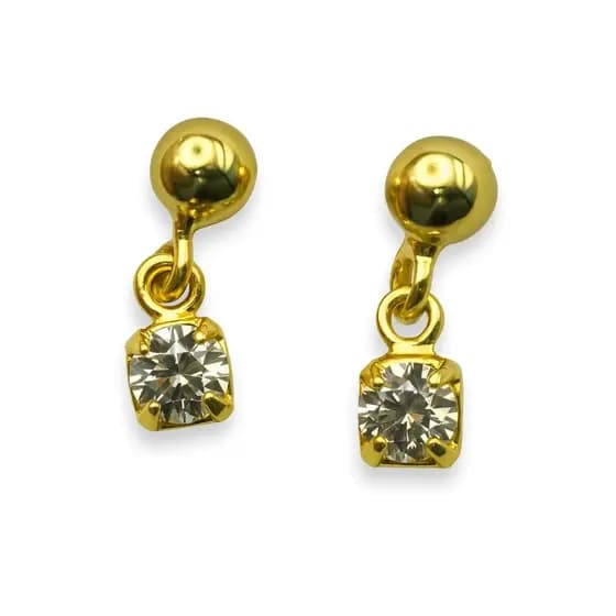 Par Brincos Folheado Ouro Bolinha Pedra Strass Pequeno 33077 Miri Morena