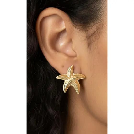 Par brincos folheados estrela mar 2,5cm altura miri morena 33213 presente feminino