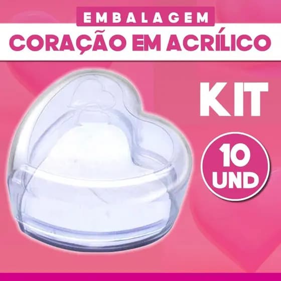 kit com 10 Embalagem Acrílica De Coração Festas, Aniversários, comemoraçãoes e brindes