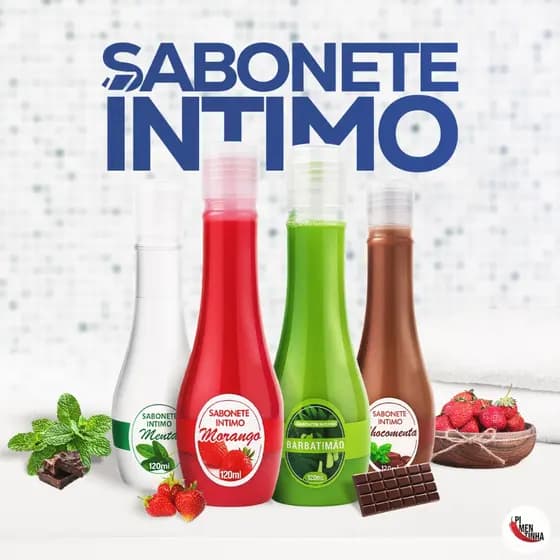 Sabonete Íntimo Feminino Líquido Suave - Barbatimão, Morango, Menta - Fragrâncias Refrescantes