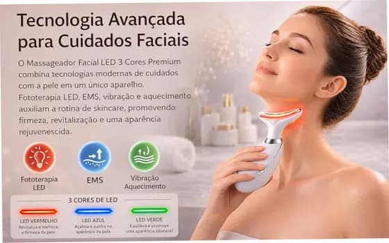 MASSAGEM FACIAL Bivolt - Led Aparelho Tratamento Com Luz