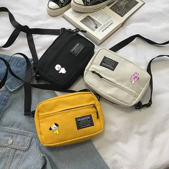 BT21 BTS KPOP Canvas Mini Bonito Margarida Bolsas Femininas Ombro Crossbody Bolsas CHIMMY/COOKY/RJ/TATA/SHOOKY/MANG/KOYA