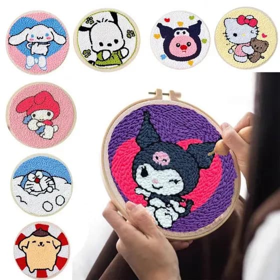 DIY Cartoon Cute Sanrio Punch Needle Bordado Kit Rede Conjunto De Ponto Cruz Para Iniciantes