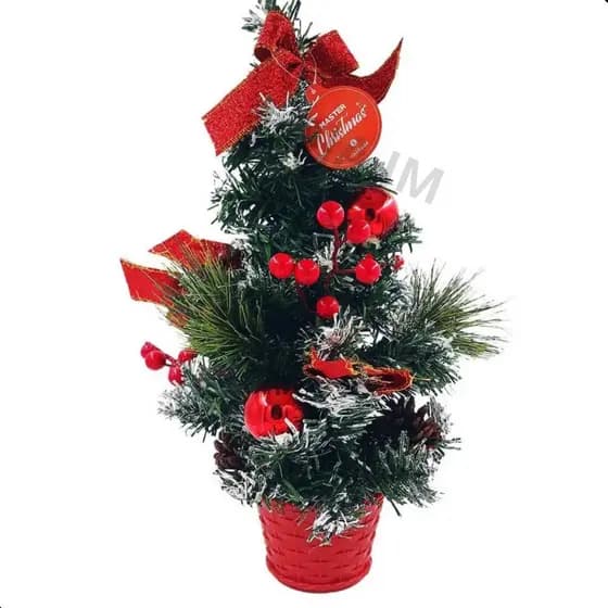 MINI ARVORE NATAL DECORADA BOLAS/PINHAS/LACOS VERMELHO 75CM
