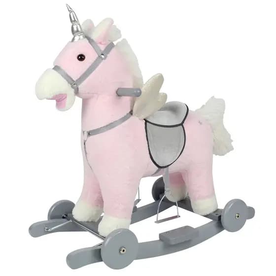 Unicórnio de Balanço Infantil 2 em 1 Com Rodas, Som e movimento - Suporta 50kg Estrutura de Metal
