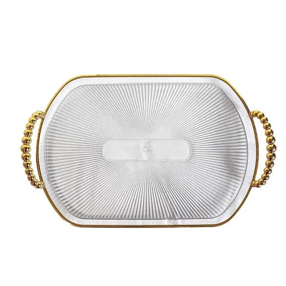 Bandeja Decorativa Transparente Efeito Cristal Luxo Cantinho Do Café Lavabo Alça Dourada Inquebrável