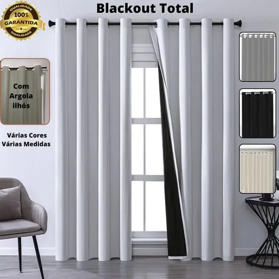 Cortina Blackout com Ilhós - Argola Blecaute PVC Corta 100 % a luz e Claridade para Sala Cozinha Escritório Quarto Casa Apartamento Bloqueia Veda Corta Luz 100% Várias Cores Envio Imediato Rapido