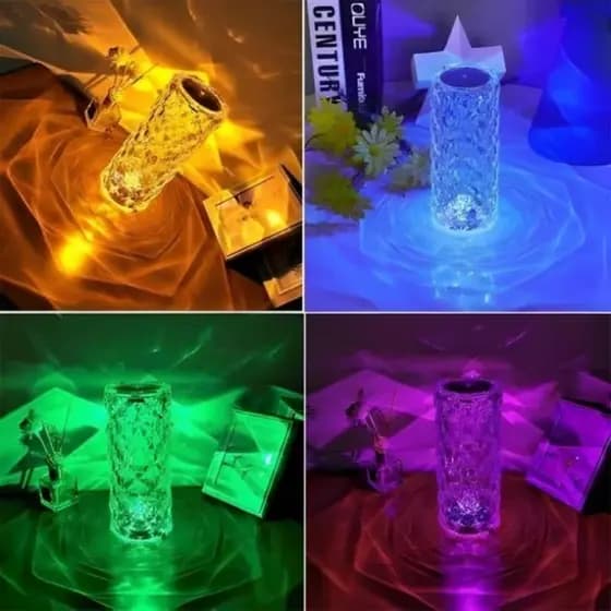 Luminaria Mesa Led Multicor Cristal Usb Decorativa Portatil Compacta 21cm