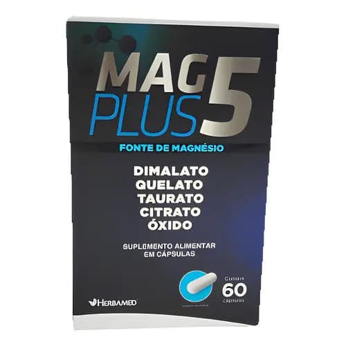 Mag Plus 5 60 Caps 550mg Magnésio Dimalato Quelato Herbamed Sabor Sem sabor