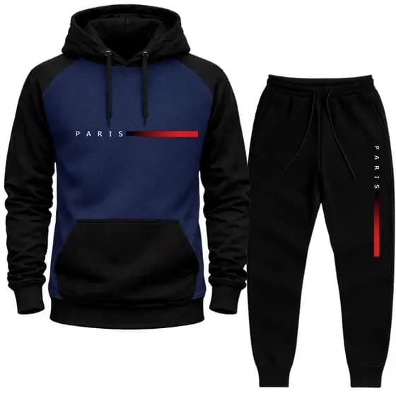 Kit Moletom Conjunto DUAS CORES Canguru + Calça Flanelado Estampa Paris Unissex Com Capuz Algodão