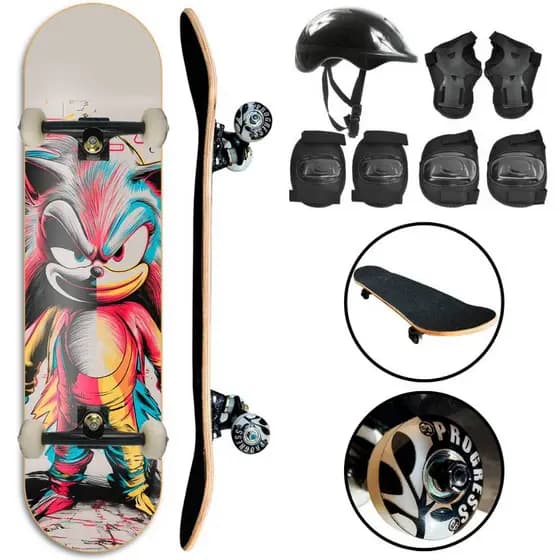 Skate Semi Profissional Completo + Kit Proteção Suporta Até 100kg