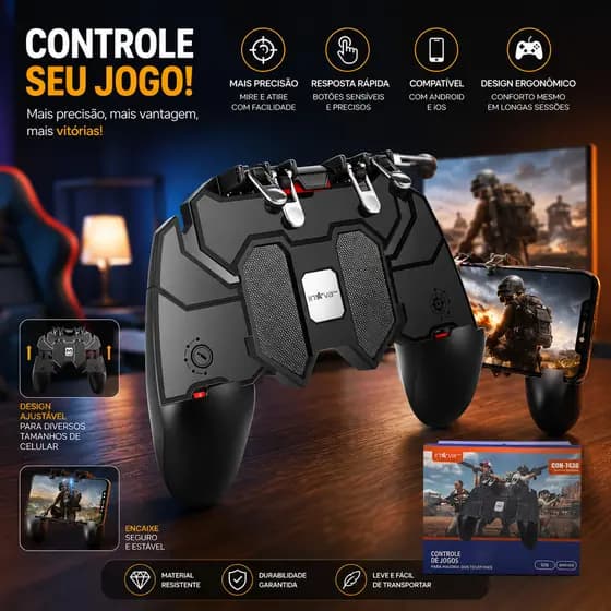 Controle Gamer Manual com Gatilhos Suporte Celular Joystick INOVA