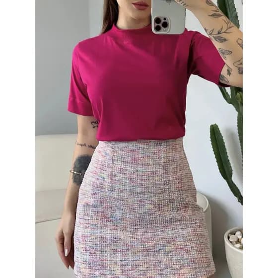 Tshirt Gola Alta Feminina Lisa 100% Algodão Blusa Casual Estilosa