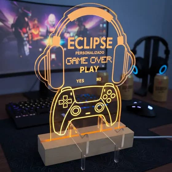 Luminária LED Gamer Personalizada Suporte Para Controle Decoração Setup PS4 E PS5