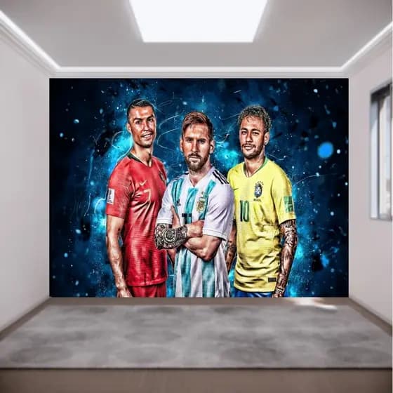 Papel de Parede 3d Adesivo Futebol Neymar, Cristiano Ronaldo, Messi, Foto Mural, Personalizado m²