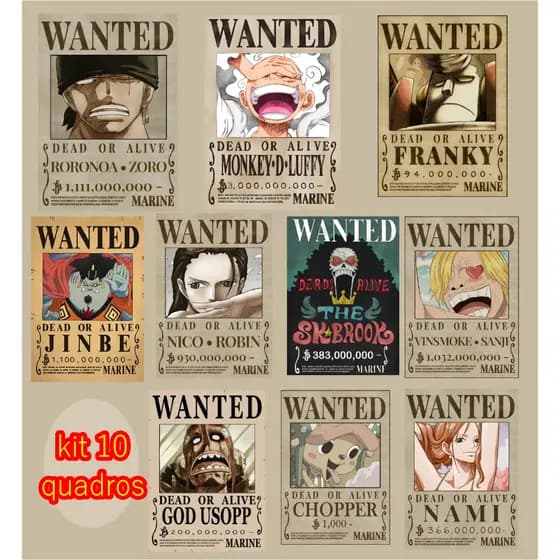 Kit 10 Unidades Quadro One Piece Procurados Mugiwaras