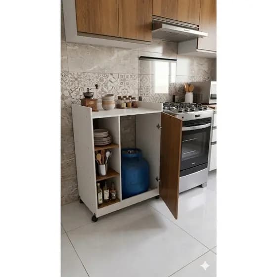 Aparador para Esconder Botijão Gas Bebedouro Cozinha Cantinho Café Organizador Multiuso Fruteira Armário Buffet Rodinhas