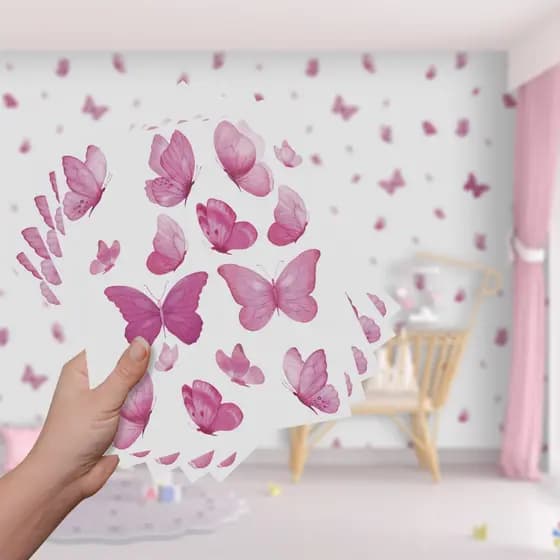 Adesivo Decorativo De Parede Quarto Menina Infantil Borboletas Pink Delicadas Bebe