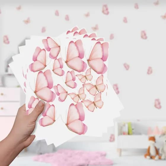 Adesivo de Parede Infantil Borboletas Aquarela Quarto Sala Bebe Menina