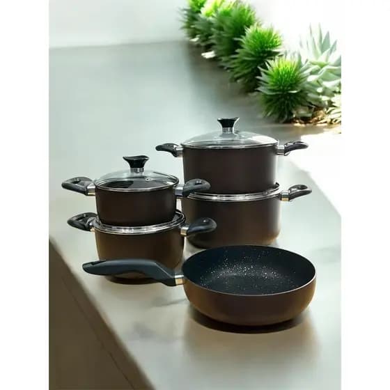 Conjunto FLORENÇA 5 peças - Marrom/Antiaderente preto