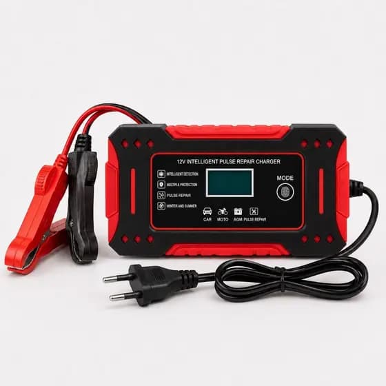 Carregador de Bateria Automotivo 12V 6A Inteligente Reparo Pulso Carro Moto AGM GEL com Tela LCD Proteção Múltipla