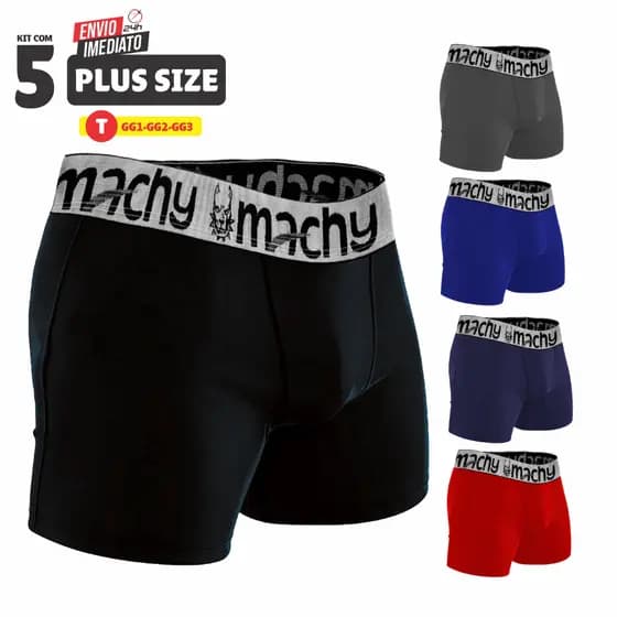KIT 05 Cuecas Boxer PLUS SIZE Microfibra LISA / ESTAMPADA box GG1 / GG2 / GG3