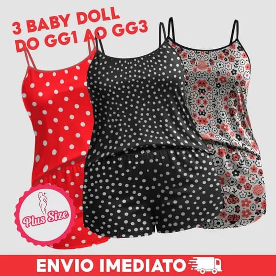 Kit 3 Baby Doll Plus Size GG1 a GG3 | Microfibra Premium | Alça Regulável | Conforto e Estilo!