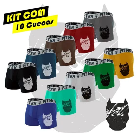 Kit 10/5 Cuecas Boxer Pitmonster De Microfibra Adulto
