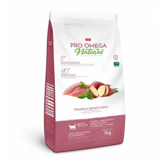 Ração Pro Omega Natural Gatos Adultos 1Kg Super Premium Frango e Batata Doce