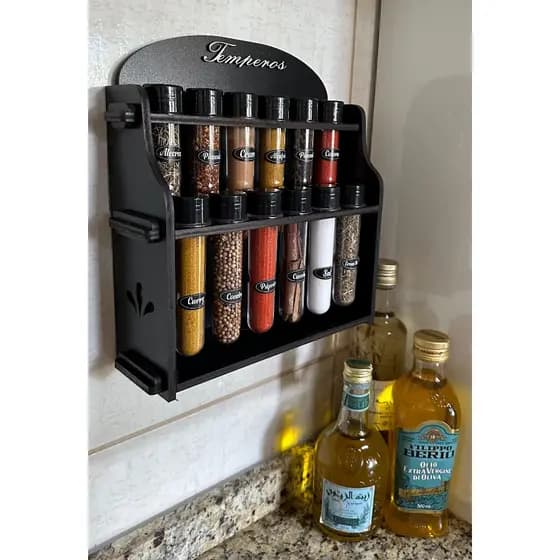 Porta temperos mesa ou parede kit suporte condimentos com potes + ETIQUETAS
