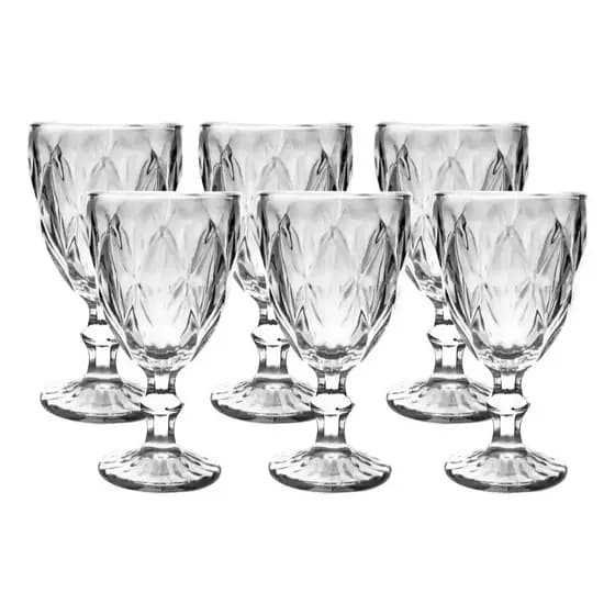 Jogo 6 Taças Vidro 340ml Diamond Grande Água, Suco, Bico Jaca Luxo