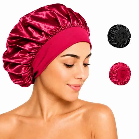 Touca de Cetim Antifrizz Faixa Larga Ajustável Dormir Cabelo Cacheado Liso Crespo Rosa