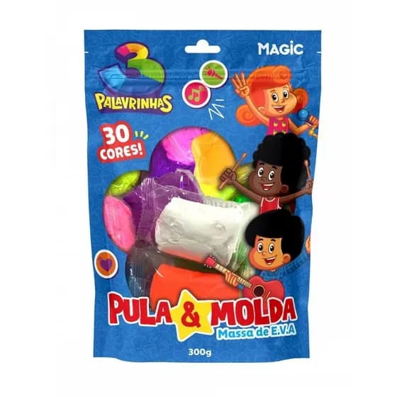 Massa pula e molda 30 cores sortidas - 300g - 3 palavrinhas