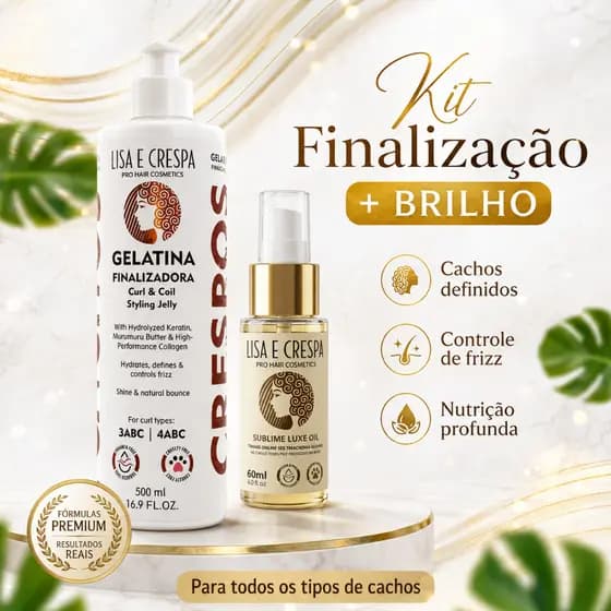 Kit Definição Prolongada Cachos e Crespa - Gelatina + Óleo Sérum - Cachos Macios Sem Endurecer