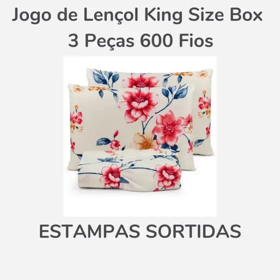 Jogo de Lençol King Size 3 Peças 600 Fios Toque Aveludado Estampado Cama Box 1,93x2,03x30