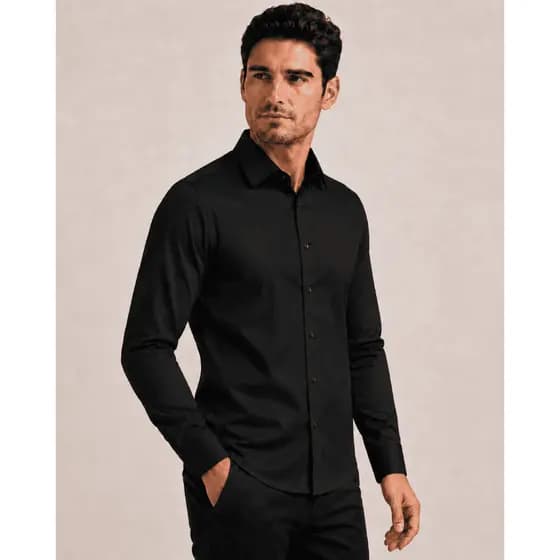 Camisa Social Alfaiataria Masculina Tecido Tecnológico Slim Fit Malha Fria