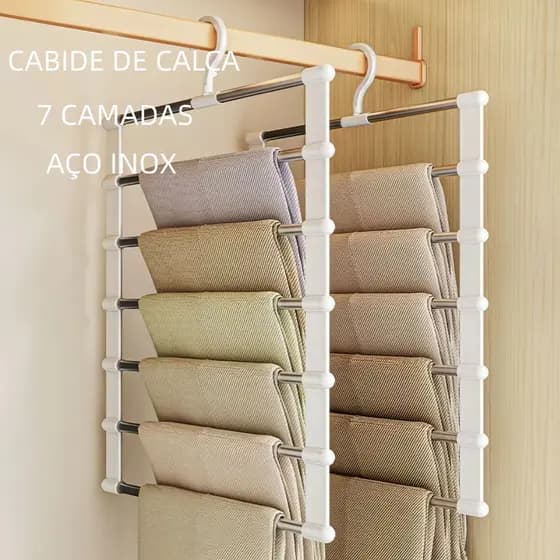 Cabides 7 Divisório Para Calças Toalhas Cachecóis Organizador De Roupa Aço Inox Reforçado Resistente