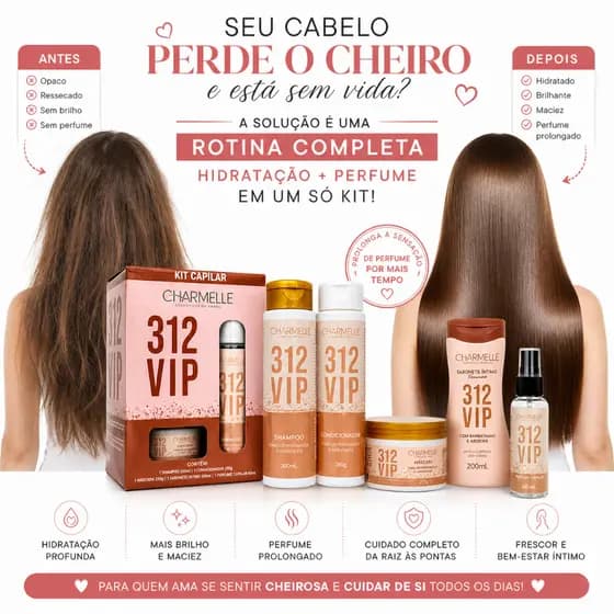 Kit 5 Produtos 312 VIP Cabelos e Cuidado Intimo Kit Completo Aroma Fragrância de Luxo