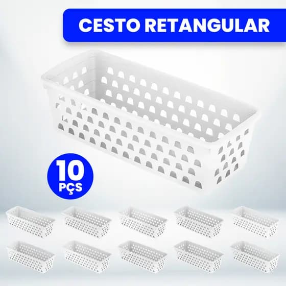 Kit 10 Cestos Organizador Multiuso Branco 28x11x8cm