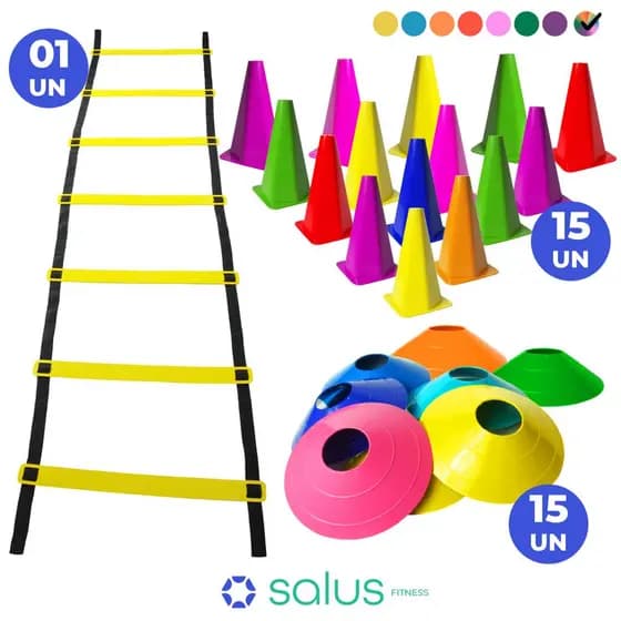 Kit Funcional Para Treinamento Com 01 Escadas de Agilidade + 15 Chapéus Chinês e 15 Cones
