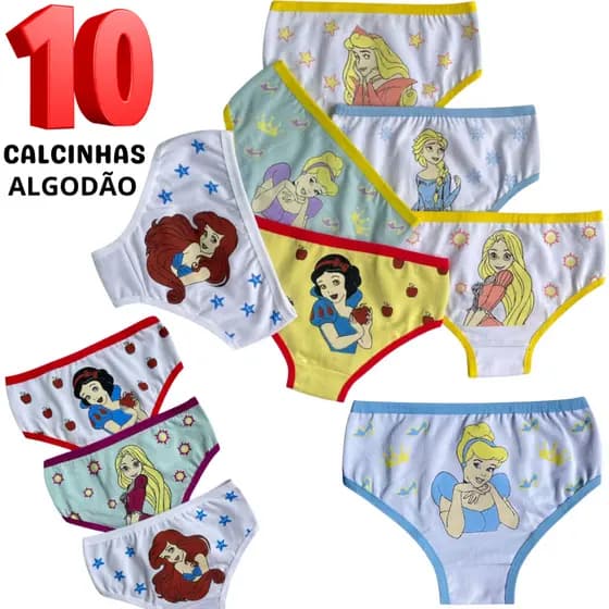 Kit 10 Calcinha Infantil Algodao Promoçao Estampas Personagem Desenho Calcinha Menina Conforto