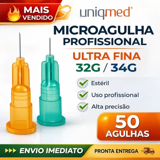 50 Agulhas de Lebel - Microagulhas botox 30GX4mm, 32GX4mm, 34GX4mm e 34GX6mm, 34GX8mm - Uniqmed