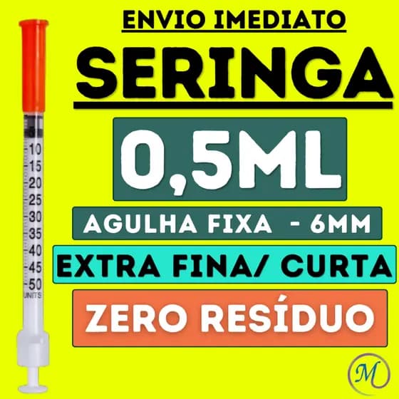 30 Seringas insulina 0,5ml (50ui) c/ Agulha Fixa 6X0,25 CURTA, EXTRA FINA - Botox, Horm. etc - VP