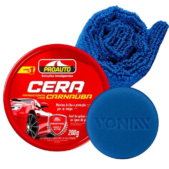 Kit Cera Automotiva Pasta C/ Carnaúba Proauto Aplicador e Pano